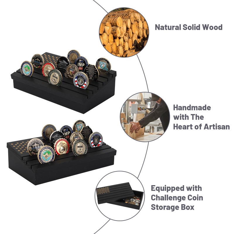 Samplife Challenge Coin Display Case Military Coins Rack Holder Army Coins Display Stand Shelves 6 Rows With Removable Lid American Flag Coins Storage Box - Image 2