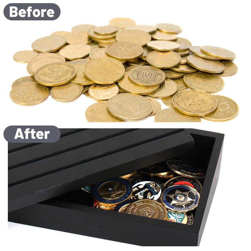 Samplife Challenge Coin Display Case Military Coins Rack Holder Army Coins Display Stand Shelves 6 Rows With Removable Lid American Flag Coins Storage Box - Image 3