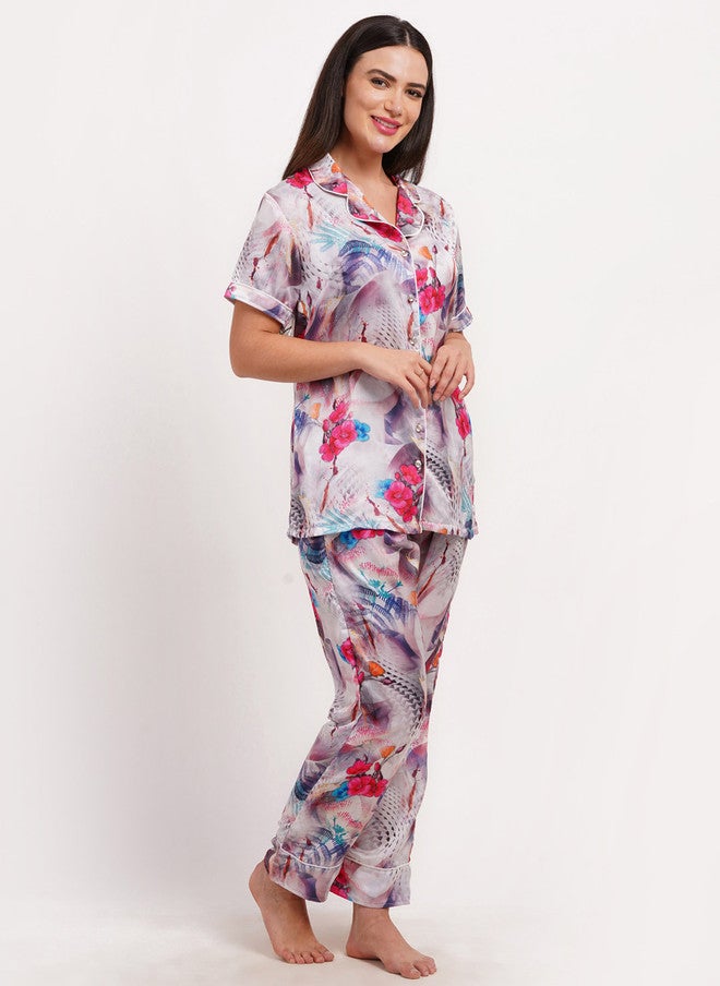 FIMS بدلة نوم ساتان مطبوعة للنساء من فIMS - Image 4