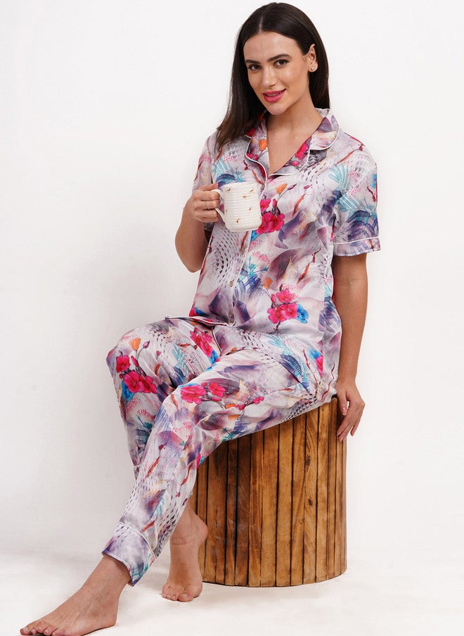 FIMS بدلة نوم ساتان مطبوعة للنساء من فIMS - Image 1