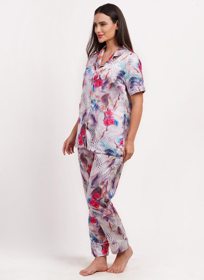 FIMS بدلة نوم ساتان مطبوعة للنساء من فIMS - Image 5