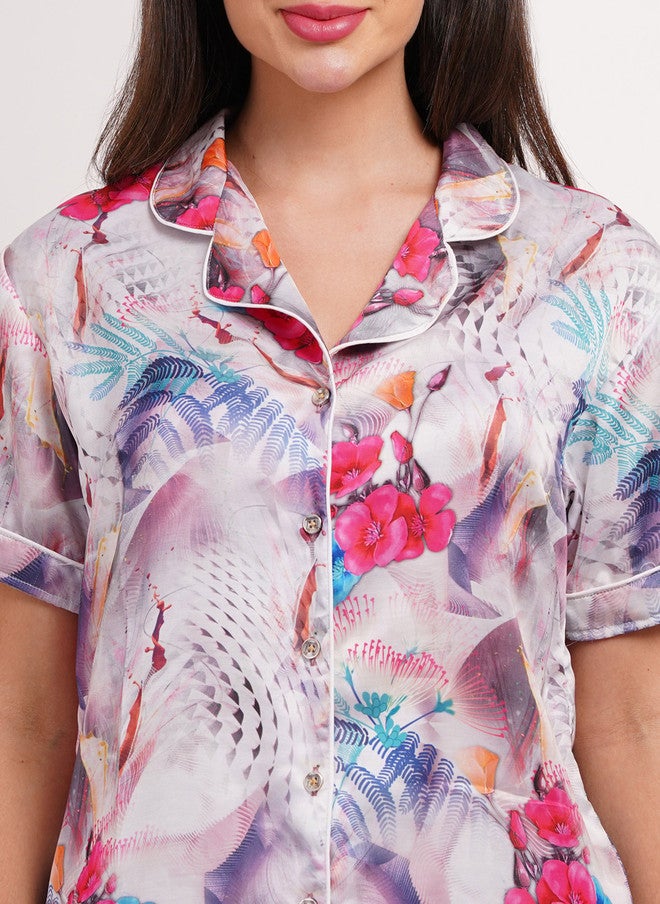 FIMS بدلة نوم ساتان مطبوعة للنساء من فIMS - Image 3