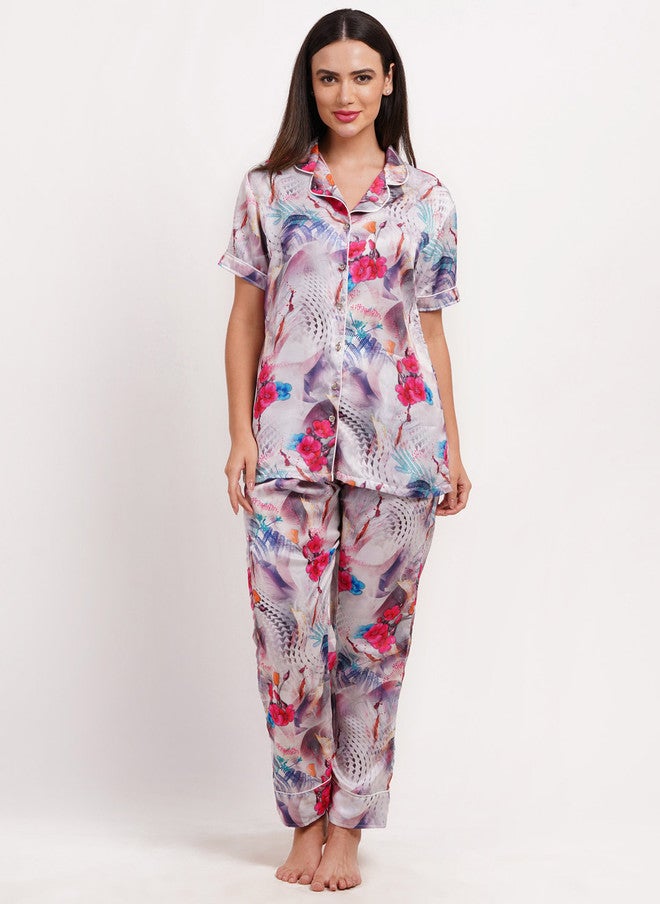 FIMS بدلة نوم ساتان مطبوعة للنساء من فIMS - Image 2