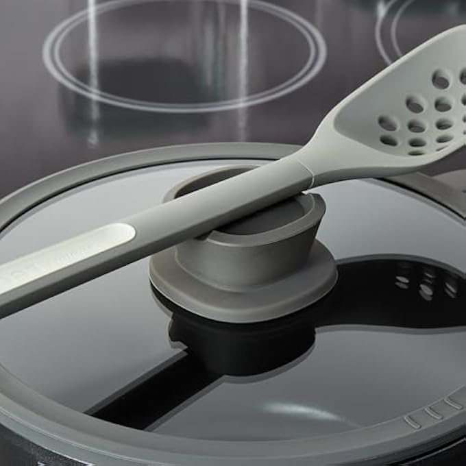 Unity Leo Stone NonStick Ceramic 7In Saucepan 21Qt With Glass Lid Recycled Aluminum Ceragreen NonToxic Long StayCool Handle Silicone Cover Spoon Rest Induction Pan - Image 3