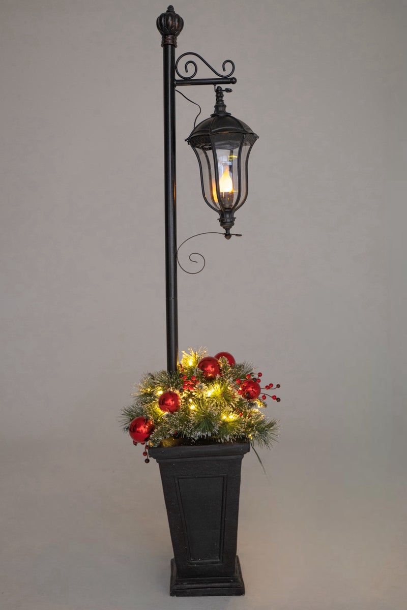 Christmas Lamp Post, Hanging Light & 50 Rice Lights, Greenery, 6ft - Image 4