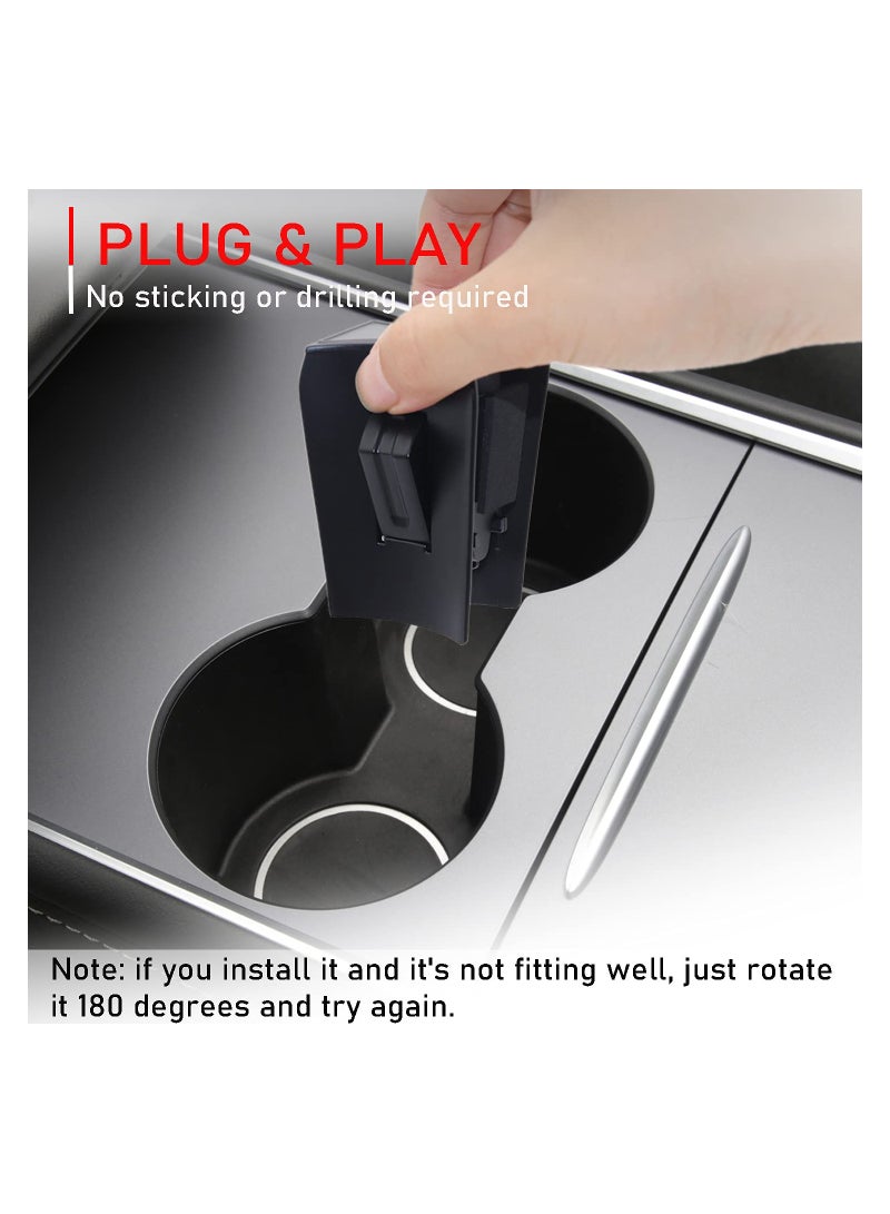 Cup Holder Limiter Insert for Tesla Model 3/Y 2021, Center Console Drink Slot Stabilizer Clip with Refresh Console, Matte Black Finish - Image 4