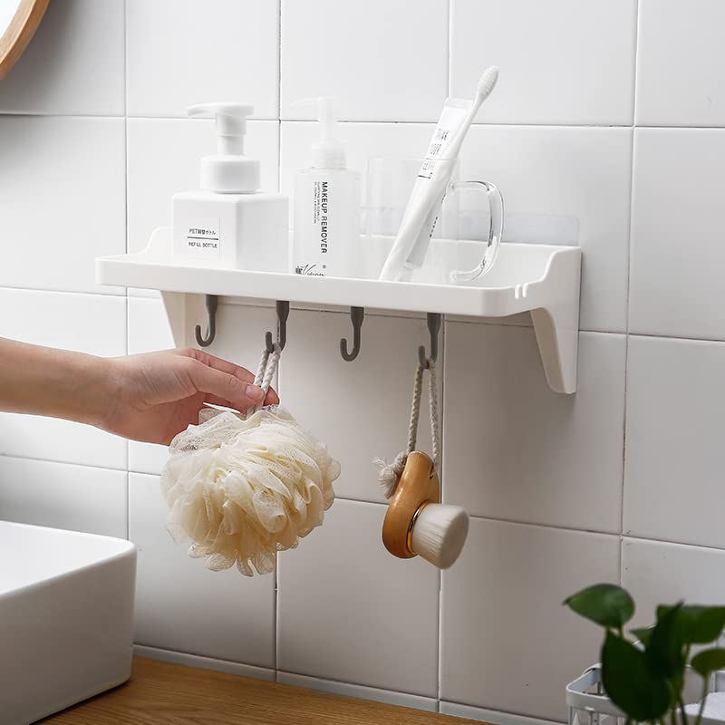 Nyarra Bathroom Storage Shower Caddy, Kitchen Shelf with Easy DIY Adhesive Mounting, Shower Caddy with Hooks, Holds Shampoo, Cosmetics, Bath Accessories, Kitchen Utensils, Spice Jars [NR-1343] - Image 1