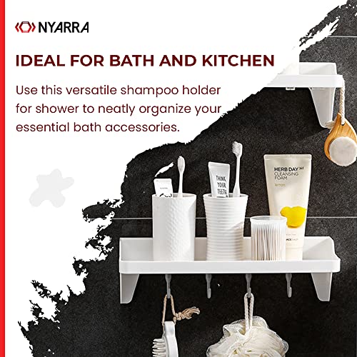 Nyarra Bathroom Storage Shower Caddy, Kitchen Shelf with Easy DIY Adhesive Mounting, Shower Caddy with Hooks, Holds Shampoo, Cosmetics, Bath Accessories, Kitchen Utensils, Spice Jars [NR-1343] - Image 4