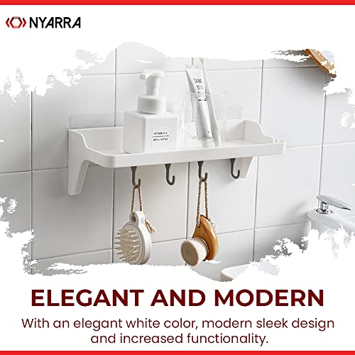 Nyarra Bathroom Storage Shower Caddy, Kitchen Shelf with Easy DIY Adhesive Mounting, Shower Caddy with Hooks, Holds Shampoo, Cosmetics, Bath Accessories, Kitchen Utensils, Spice Jars [NR-1343] - Image 3