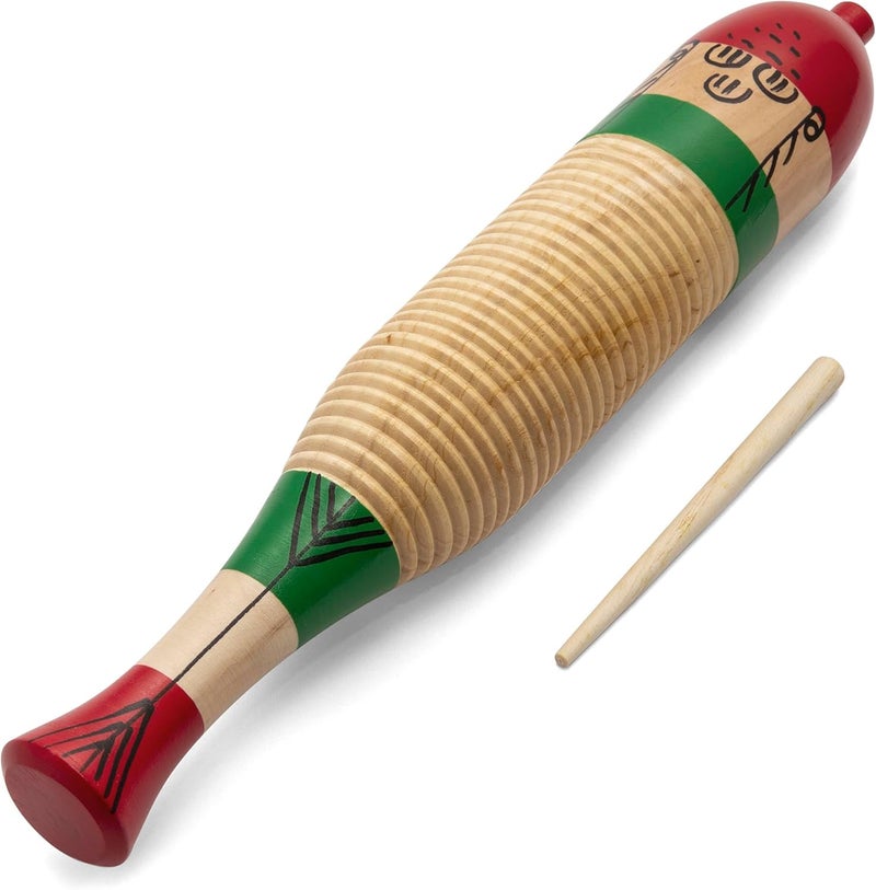 TIGER GUI7-NT Wooden Fish Guiro with Wooden Scraper/Beater - School Percussion Instrument - Image 1