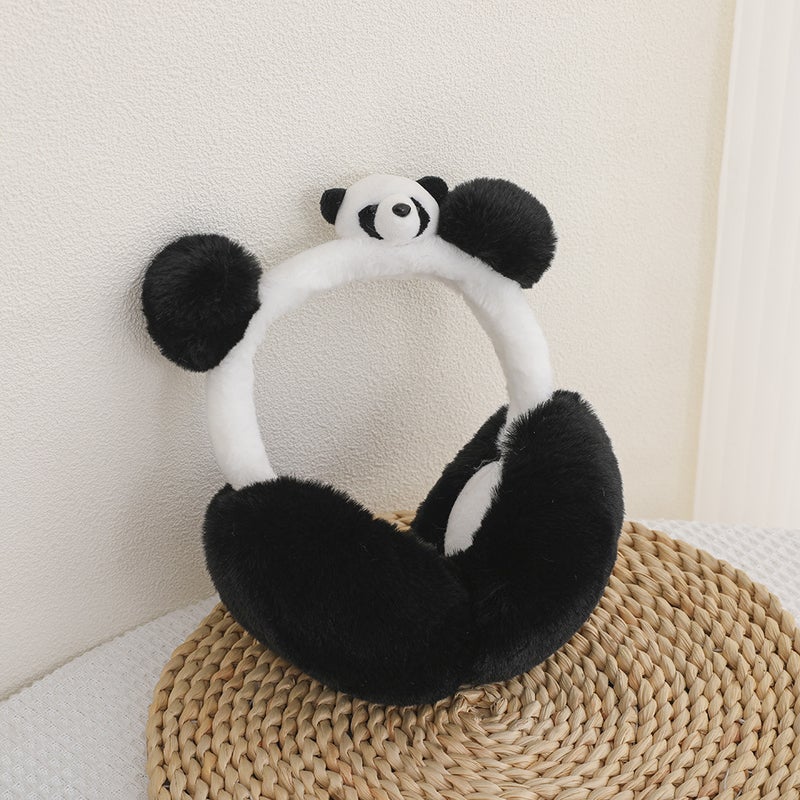 New Boys and Girls Warm Cartoon Earmuffs Winter Cute Three-dimensional Panda Plush Ear Protection Windproof Ear Warm Anti-freezing White rod [panda folding earmuffs]] 