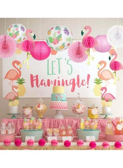 Excefore Flamingo Party Decorations Hawaiian Party Supplies Tropical Leaves Hanging Paper Lanterns Flamingo Honeycomb Tissue Paper Fans for Luau Beach Summer Party Home Decoration Party (Pink)  - Image 3