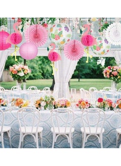 Excefore Flamingo Party Decorations Hawaiian Party Supplies Tropical Leaves Hanging Paper Lanterns Flamingo Honeycomb Tissue Paper Fans for Luau Beach Summer Party Home Decoration Party (Pink)  - Image 2