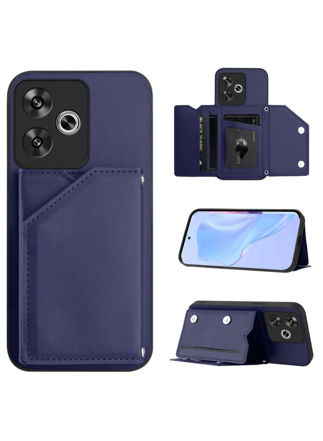 Case For Xiaomi Poco F6 Skin Feel Four Card Slots Phone Case with Wrist Strap