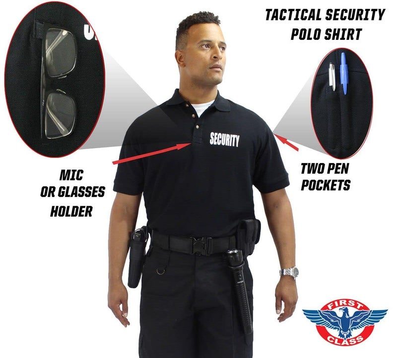 First Class Poly/Cotton Security Polo Shirts (Large, Black/White Security) - Image 3