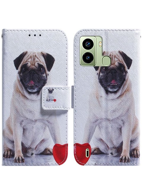 Case Cover For For Tecno Pop 6 Fingerprint Coloured Drawing Flip Leather Phone Case(Pug)