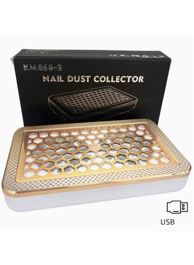 Dual-Fan Nail Dust Collector: USB-Powered, Honeycomb Multi-Port Cooling & Detachable Filter, Gold/Silver Chrome Panel, Professional Dust Extractor for Nail Drilling, Filing & Polish Removal, Suitable for Nail Salons, Beauty Centers, Nail Training Schools, Press-On Nail Workshops, and Home DIY - Image 4