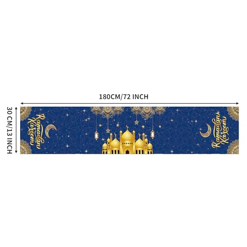 CPTBAG 1pcs Ramadan Kareem Table Runner with 4pcs Table Mats Ramadan Mubarak Table Decorations Eid Mubarak Holiday Calstel Star Moon Lantern Table Decorations for Home Dining Room Kitchen Decor - Image 3