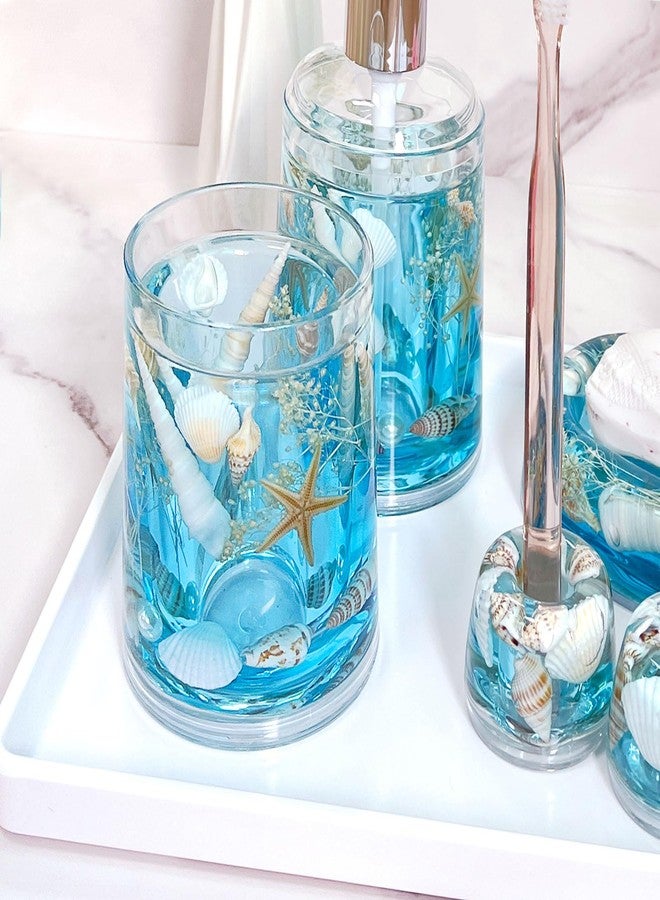 FONMY Toothbrush Holder-Acrylic w/Nature Seashell Handmade SeascapeTooth Paster Cup Mouthwash Cup Makeup Brushes Holder for Bathroom Vanity Countertops Office Unique Gifts and Home Decor.,Sea Blue - Image 4
