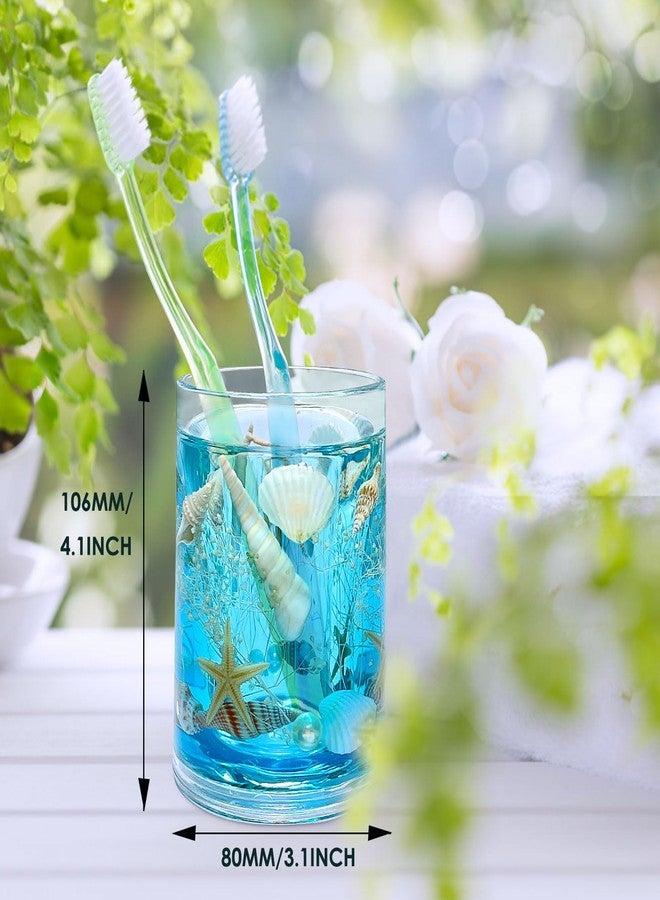 FONMY Toothbrush Holder-Acrylic w/Nature Seashell Handmade SeascapeTooth Paster Cup Mouthwash Cup Makeup Brushes Holder for Bathroom Vanity Countertops Office Unique Gifts and Home Decor.,Sea Blue - Image 2