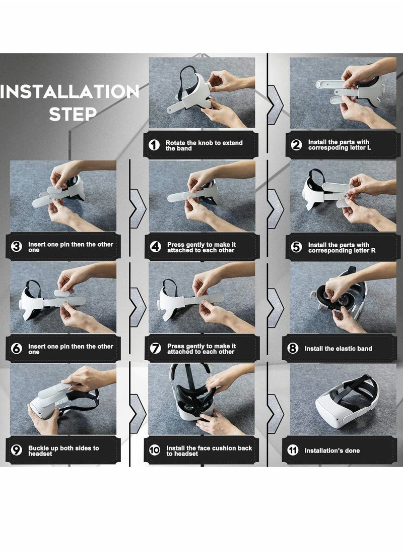 Y&D - Head Strap Compatible for Oculus Quest 2 Replacement Elite Adjustable Comfortable with Cushion Reduce Pressure (White) - Image 1