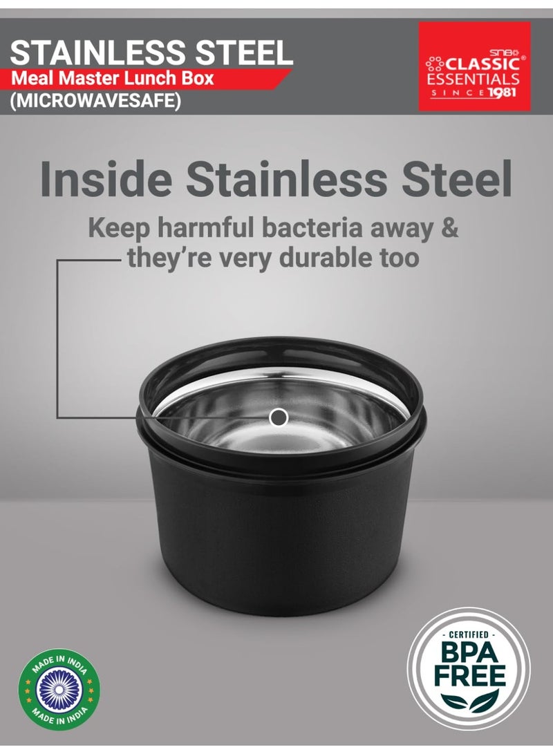 كلاسيك إيسنشالز صندوق غداء كلاسيك إسينشالز سوبريم متعدد الاستخدامات مع حقيبة معزولة | حاويات آمنة للاستخدام في الميكروويف ببطانة فولاذية | مانعة للتسرب (صندوق مخلل، أسود، 4 قطع) - Image 4