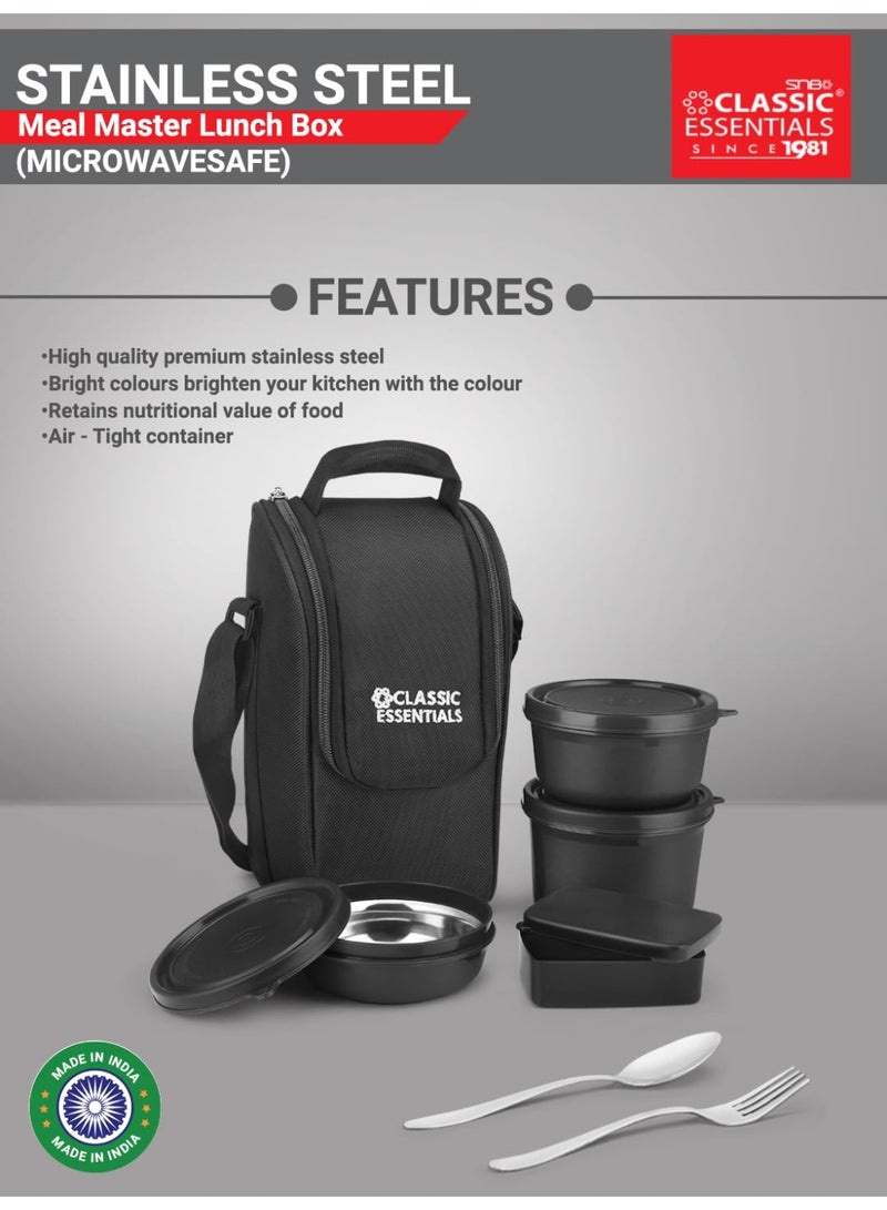 كلاسيك إيسنشالز صندوق غداء كلاسيك إسينشالز سوبريم متعدد الاستخدامات مع حقيبة معزولة | حاويات آمنة للاستخدام في الميكروويف ببطانة فولاذية | مانعة للتسرب (صندوق مخلل، أسود، 4 قطع) - Image 2