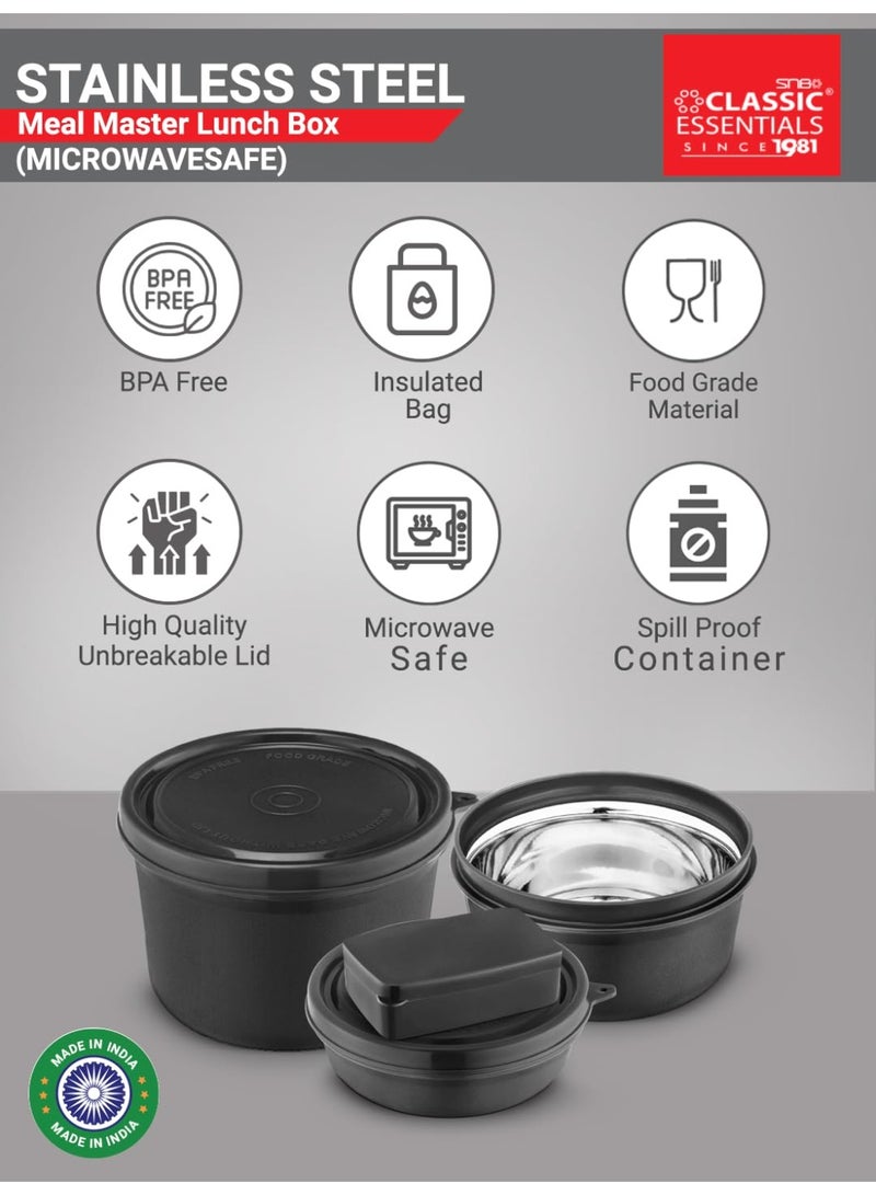 كلاسيك إيسنشالز صندوق غداء كلاسيك إسينشالز سوبريم متعدد الاستخدامات مع حقيبة معزولة | حاويات آمنة للاستخدام في الميكروويف ببطانة فولاذية | مانعة للتسرب (صندوق مخلل، أسود، 4 قطع) - Image 5