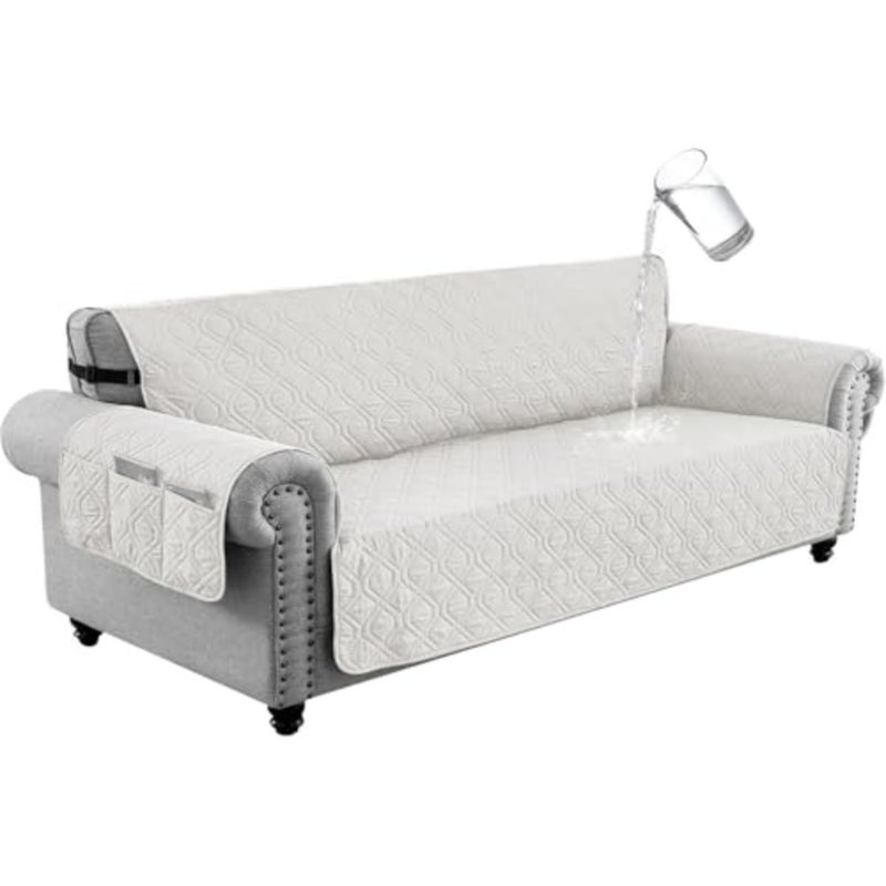 Sofa Covers Waterproof Couch Cover Non-Slip Quilted Sofa Slipcover for Dogs Furniture Protector Cover for Pets with Adjustable Strap Washable White, 245×58cm - Image 1