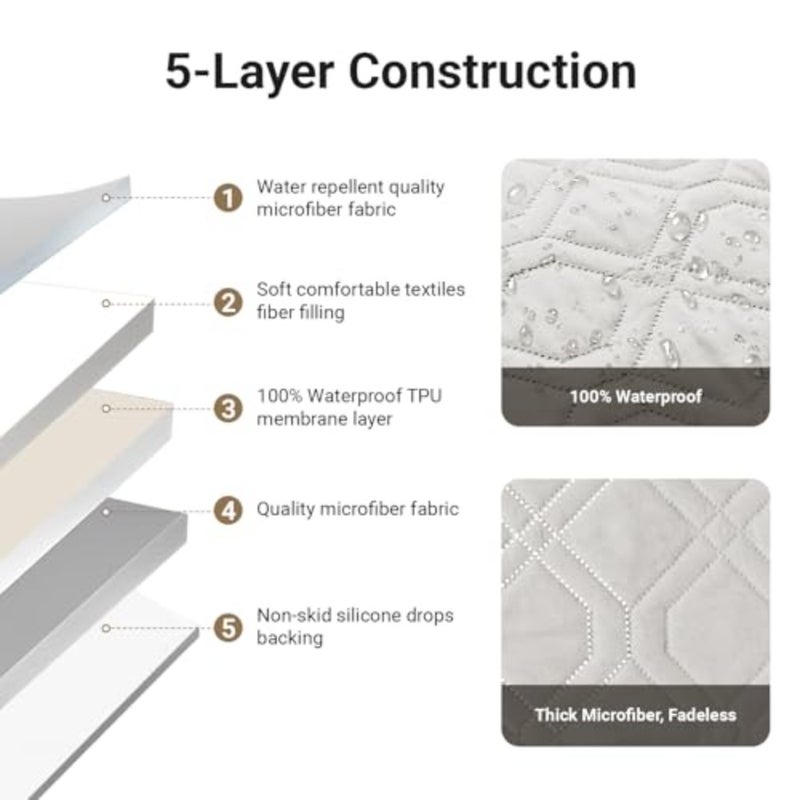Sofa Covers Waterproof Couch Cover Non-Slip Quilted Sofa Slipcover for Dogs Furniture Protector Cover for Pets with Adjustable Strap Washable White, 245×58cm - Image 4