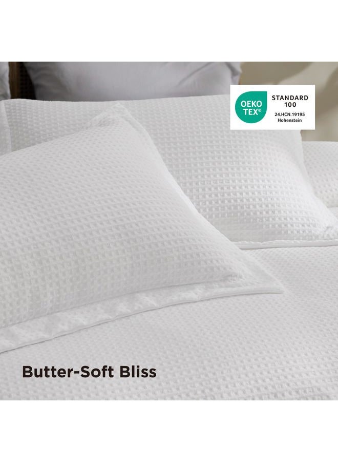 Bedsure Luxury Waffle Duvet Cover King Size - Textured Duvet Cover Set, Soft, Breathable Bedding Set (104"x90") with 2 Pillow Shams for All Season, Pure White, Comforter Not Included - Image 2