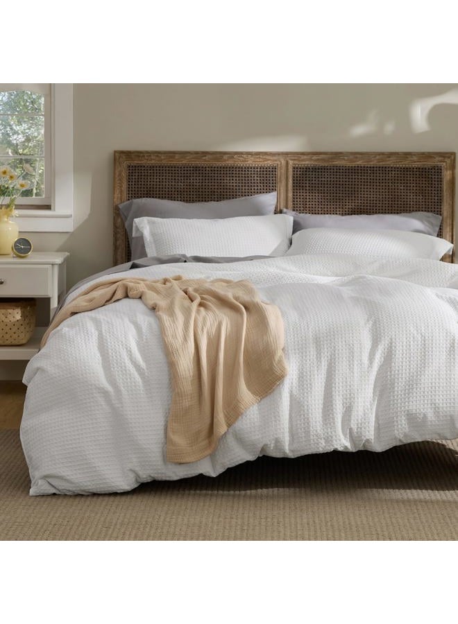 Bedsure Luxury Waffle Duvet Cover King Size - Textured Duvet Cover Set, Soft, Breathable Bedding Set (104"x90") with 2 Pillow Shams for All Season, Pure White, Comforter Not Included - Image 1