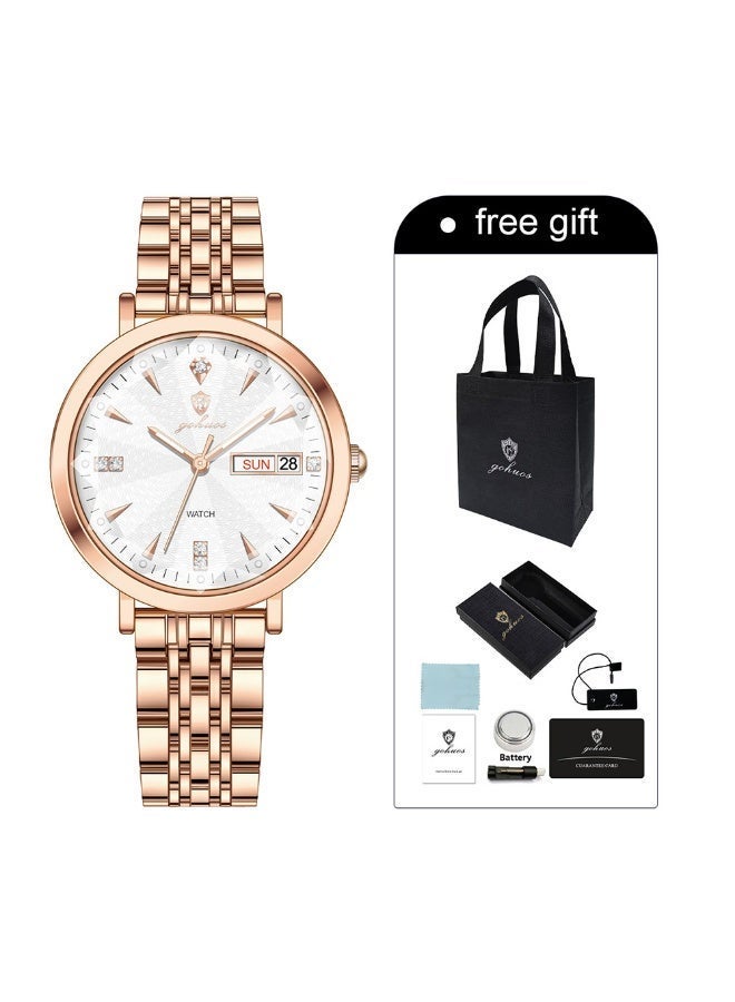 جوهوس ساعة نسائية، سوار من الفولاذ المقاوم للصدأ، ساعة كوارتز كلاسيكية فاخرة مقاومة للماء، ساعة يد نسائية دائرية أنيقة للعمل - هدية للأم أو الصديقة - Image 2