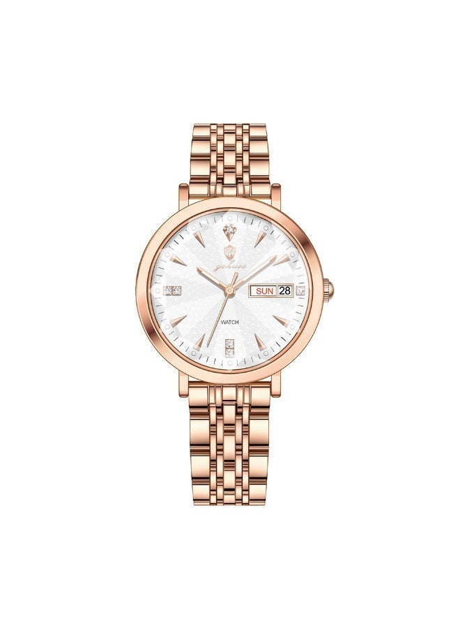 جوهوس ساعة نسائية، سوار من الفولاذ المقاوم للصدأ، ساعة كوارتز كلاسيكية فاخرة مقاومة للماء، ساعة يد نسائية دائرية أنيقة للعمل - هدية للأم أو الصديقة - Image 3