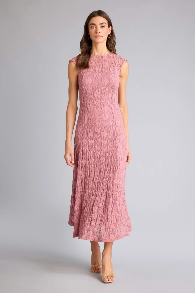 Defacto  Slim Fit Crew Neck Lace Sleeveless Maxi Dress for Women | Best Price UAE
