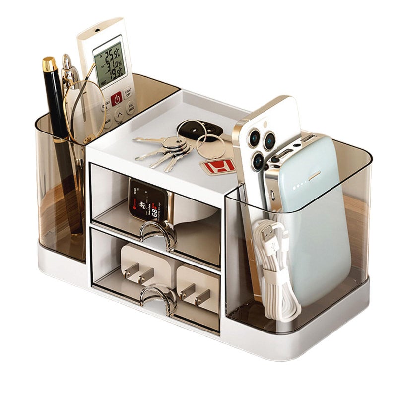 Zyners Desk Organizer with Pen Holder and 2 Drawers, Office Organizer, Desktop Organizer for Desk, Office, School, Home (White) - Image 1