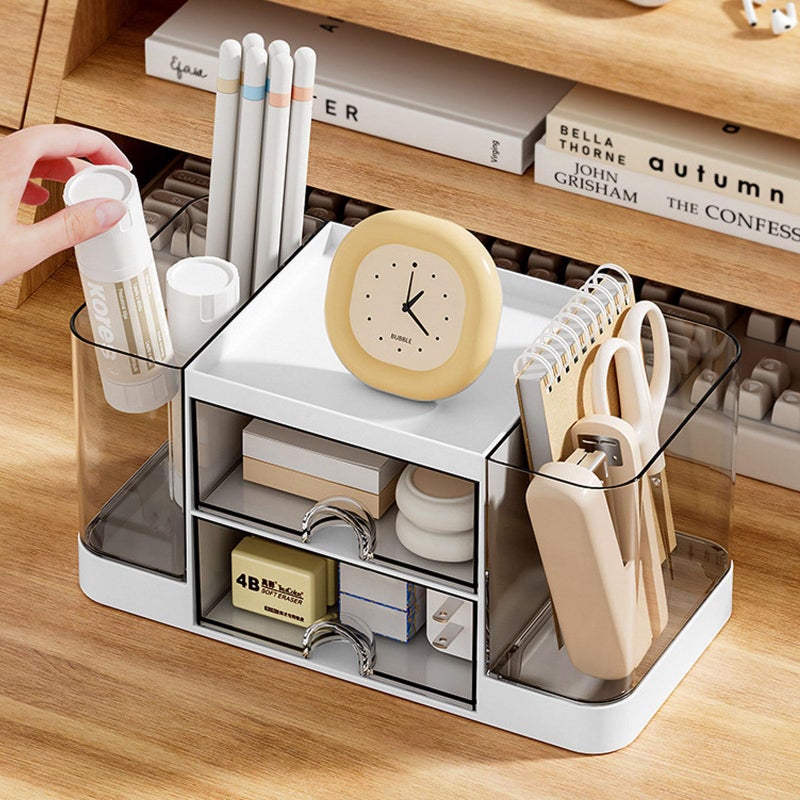Zyners Desk Organizer with Pen Holder and 2 Drawers, Office Organizer, Desktop Organizer for Desk, Office, School, Home (White) - Image 2
