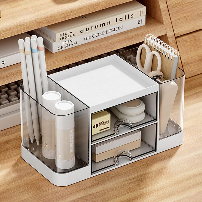 Zyners Desk Organizer with Pen Holder and 2 Drawers, Office Organizer, Desktop Organizer for Desk, Office, School, Home (White) - Image 4
