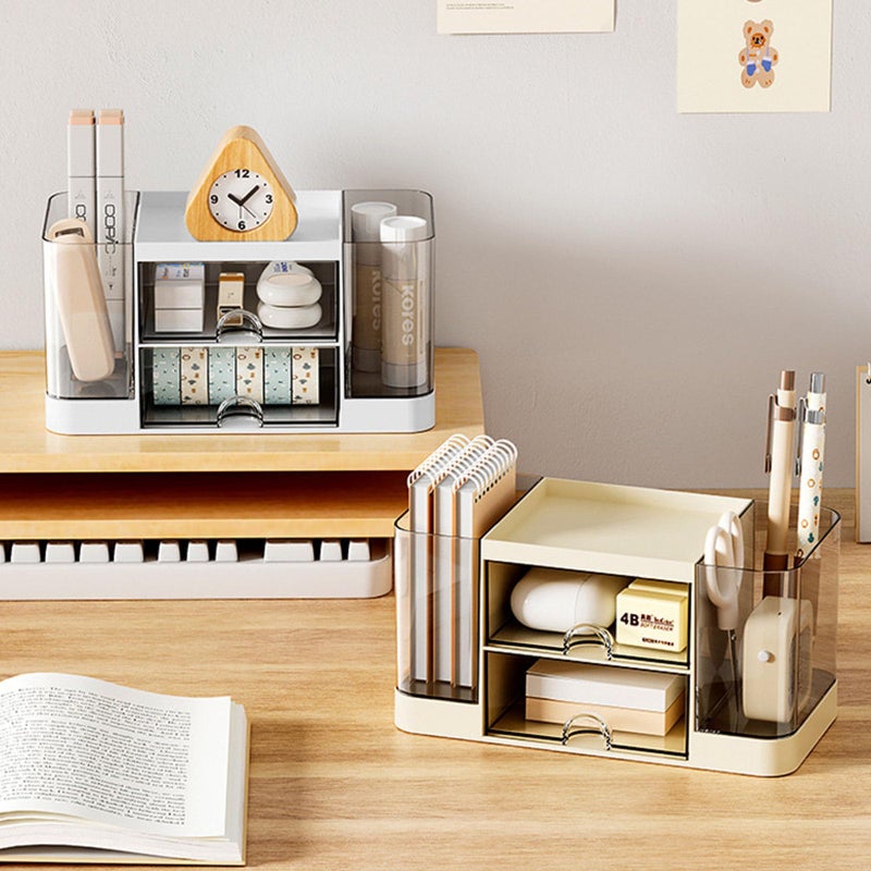 Zyners Desk Organizer with Pen Holder and 2 Drawers, Office Organizer, Desktop Organizer for Desk, Office, School, Home (White) - Image 5