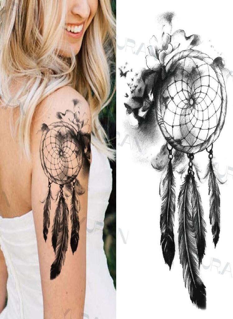 Black SunFlower Temporary Tattoos For Women Men Realistic Fake Dragon Henna Sun Flower Tattoo Sticker Waterproof Forearm Tatoos