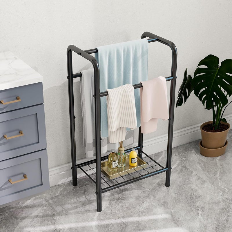 HAHRIR 3 Tier Towel Rack, 43cm Towel Rail Freestanding, Save Space with Storage Towel Holder for Bathroom, Display Rack for Bedroom, Bathroom, Swimming Pool,Black - Image 3