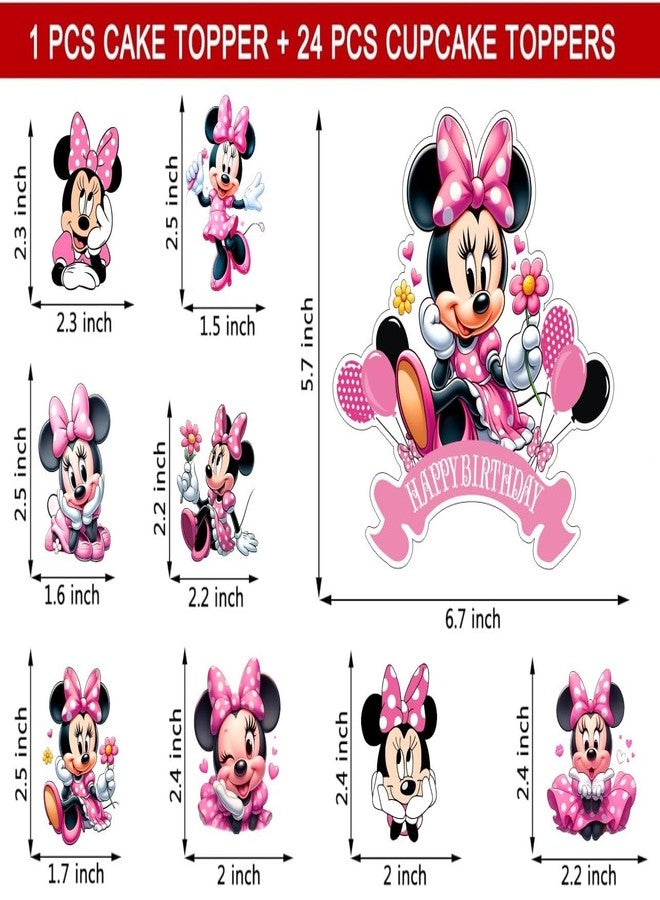 ARHAVI 25 Pcs Cake Topper and Cupcake Toppers Set Birthday Party Supplies for Minnie Themed Birthday Decorations - Image 2