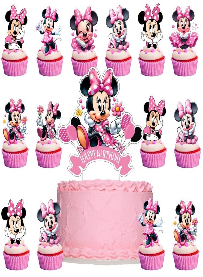 ARHAVI 25 Pcs Cake Topper and Cupcake Toppers Set Birthday Party Supplies for Minnie Themed Birthday Decorations - Image 1