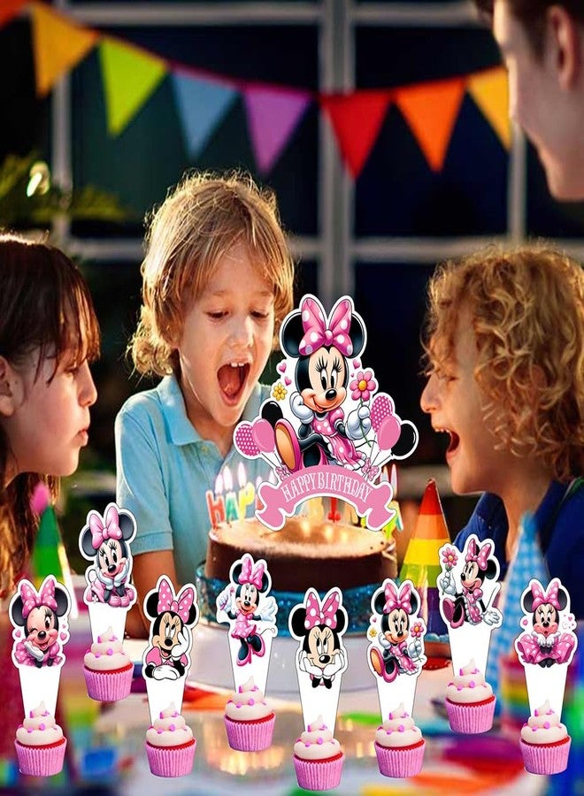 ARHAVI 25 Pcs Cake Topper and Cupcake Toppers Set Birthday Party Supplies for Minnie Themed Birthday Decorations - Image 5