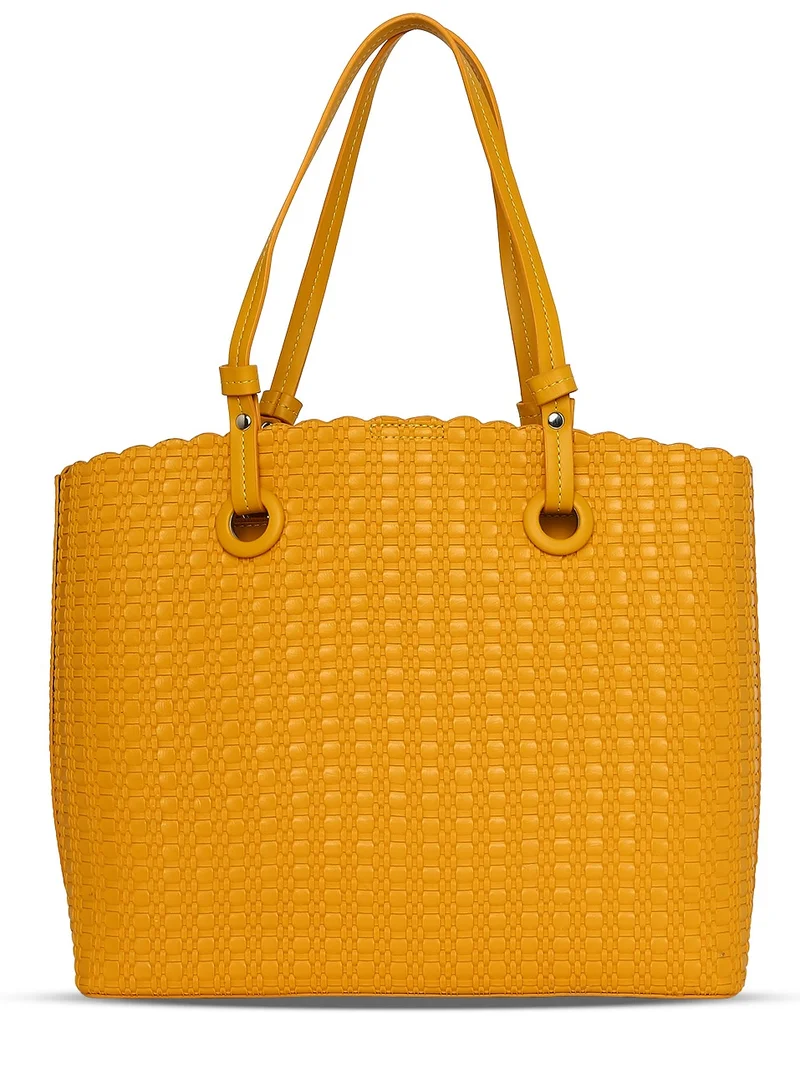 CAPRESE Caprese Andrea Abstract Yellow Faux Leather Small Tote Handbag