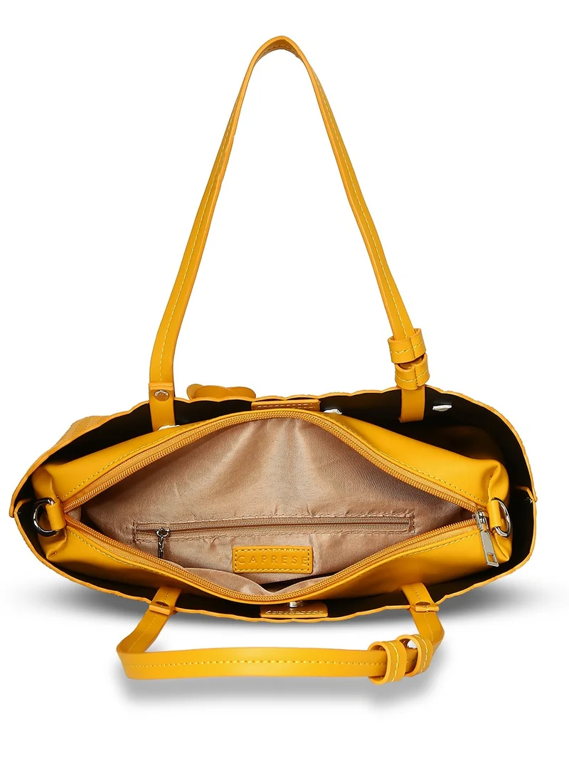CAPRESE Caprese Andrea Abstract Yellow Faux Leather Small Tote Handbag