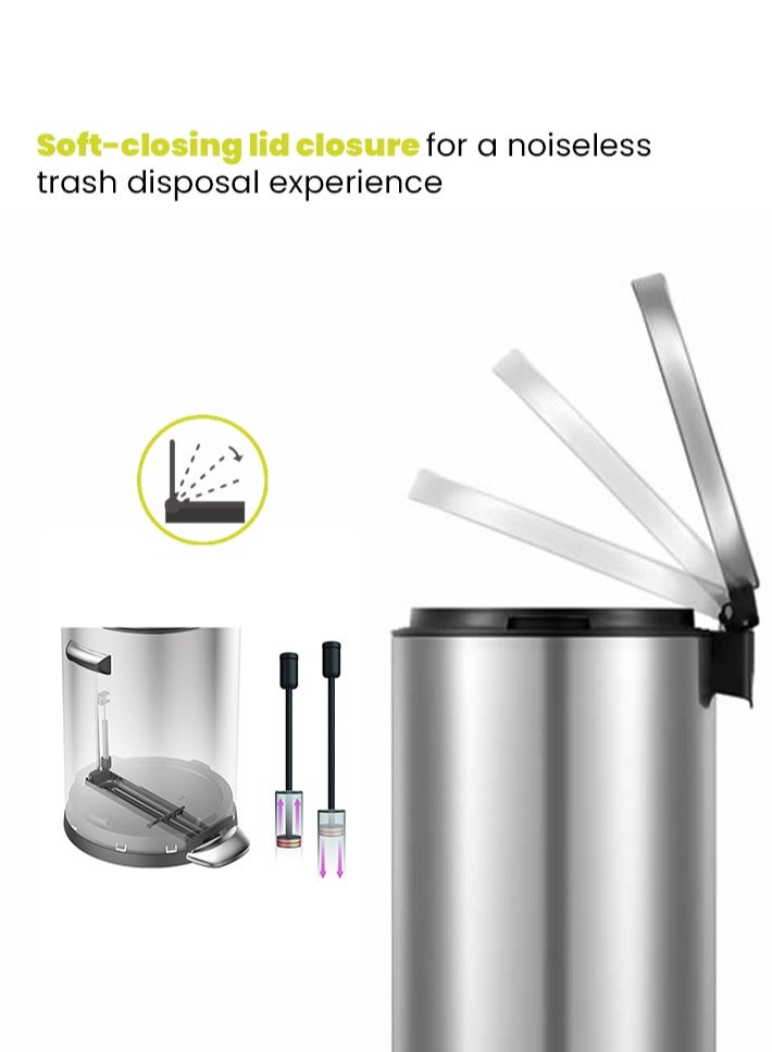 EKO EVA SERIES | Brushed Stainless Steel Finish | Soft-Closing | Fingerprint-Resistant | Premium Pedal Trash & Garbage Bin | Multiple Sizes ( 5 - 30 L) To Suit Different Places | 20 Liters  - Image 5
