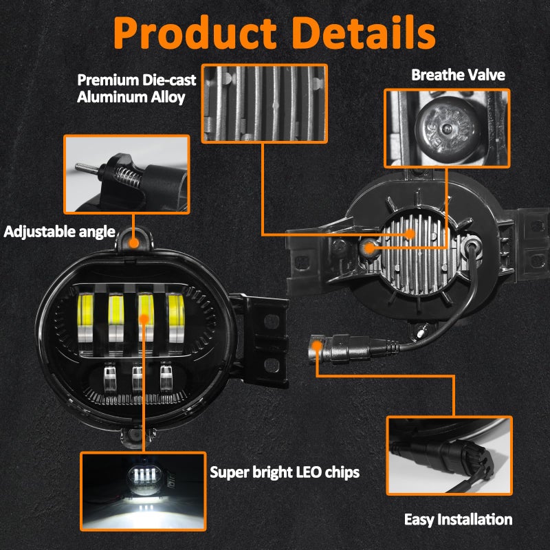 RoadandLord مصابيح ضباب LED مزدوجة اللون متوافقة مع دودج رام 1500 2002-2008 دودج رام 2500/3500 2003-2009 دورانغو شاحنة 2004-2006 مصباح قيادة LED معتمد من DOT (ضوء مزدوج اللون) - Image 3