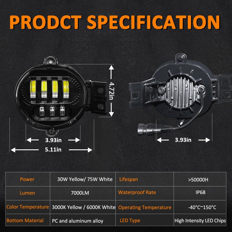 RoadandLord مصابيح ضباب LED مزدوجة اللون متوافقة مع دودج رام 1500 2002-2008 دودج رام 2500/3500 2003-2009 دورانغو شاحنة 2004-2006 مصباح قيادة LED معتمد من DOT (ضوء مزدوج اللون) - Image 5