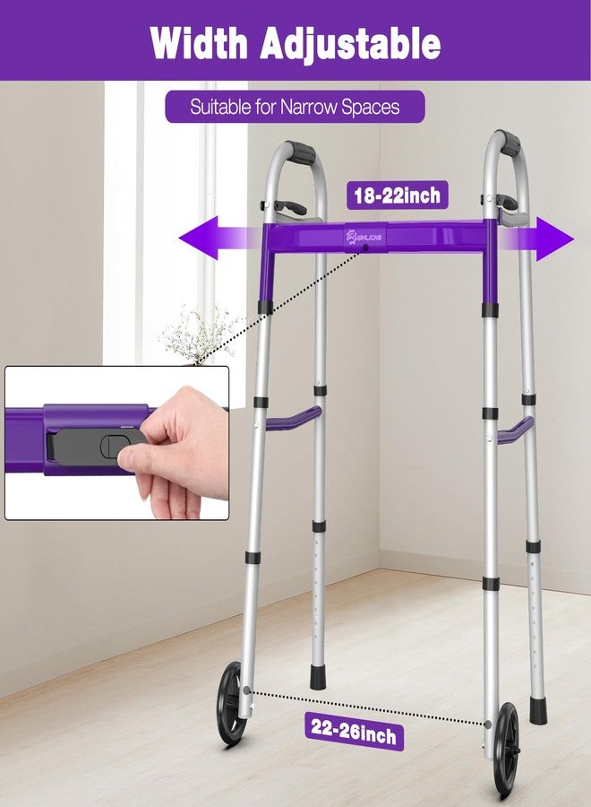 Whlicks Narrow Folding Walkers for Seniors,Aluminum Lightweight Walkers with Wheels, Adjustable Width and Height Front Wheel Walker for Elderly and Disabled, Supports up to 350 lbs - Image 4